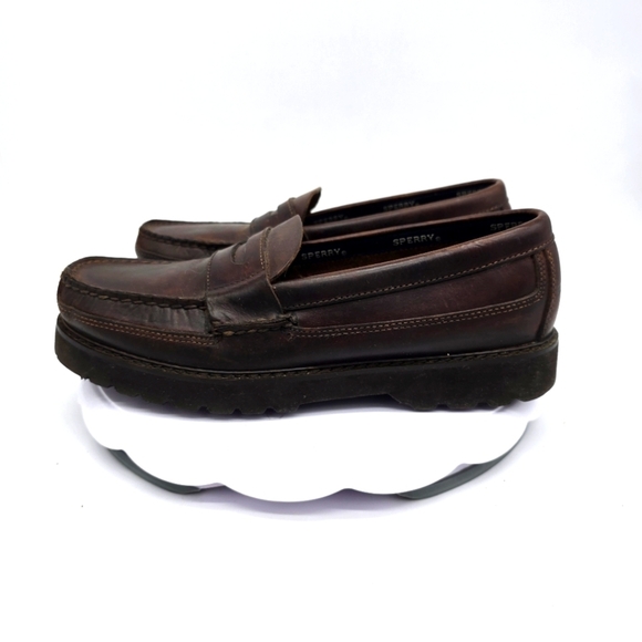 Sperry Shoes Men 8.5 M Cambridge Loafers Brown Leather Moc Toe Slip On Comfort - Picture 1 of 9